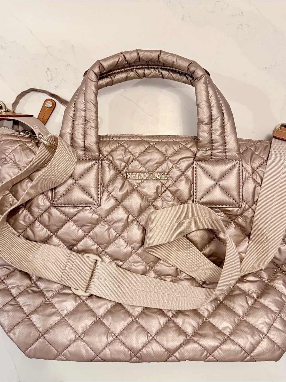MZ Wallace Quilted Metallic Tote - Rose Gold